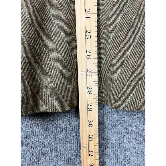 Les Copains Women Skirt L Green Herringbone Wool Blend A-Line Side Buckle Twee - Picture 8 of 8